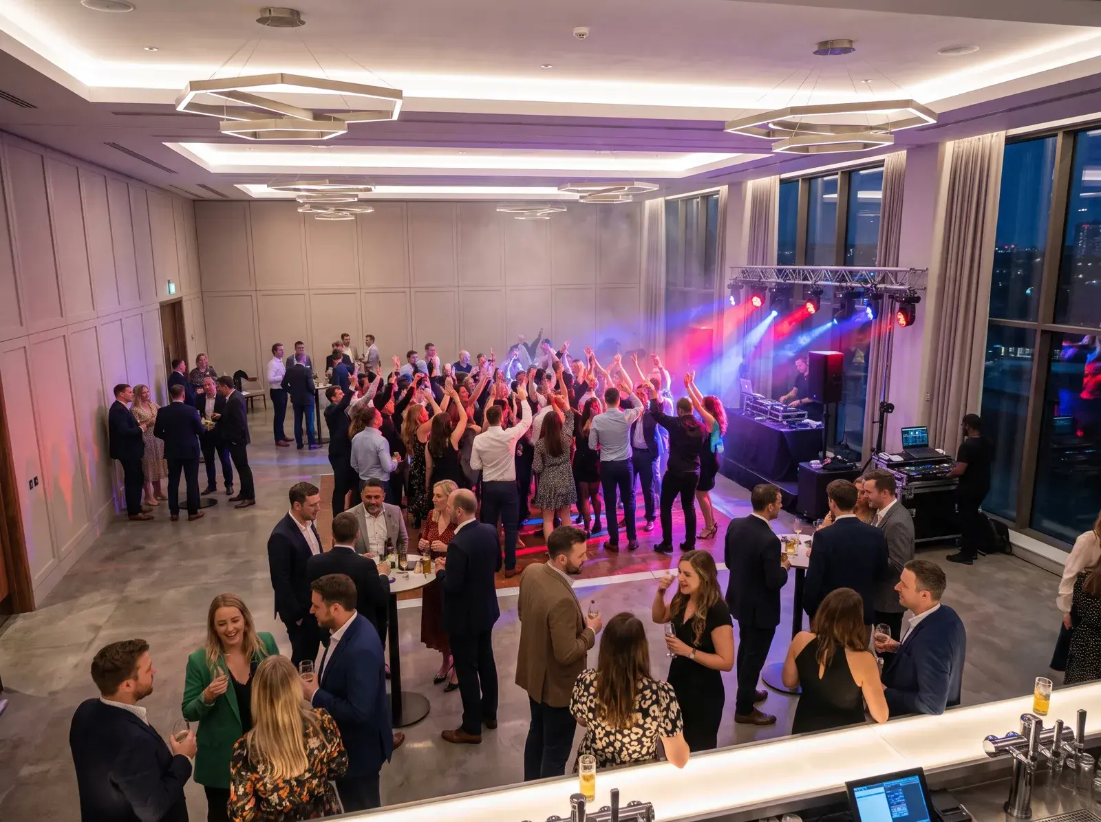 Room uplighting transforming a Feel the Presha venue